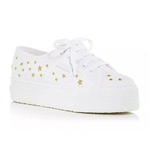 NWT Superga Cotu 2790 Embroidered Gold Star Platform Sneaker White Sz 9.5